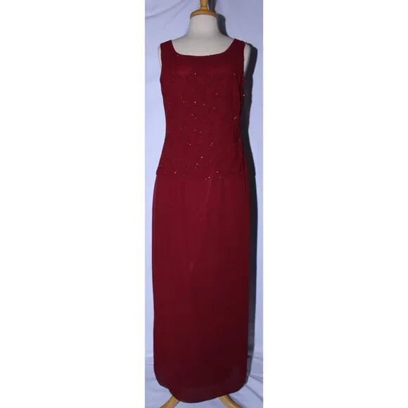 Poly USA #5120 Beaded Chiffon Mother's Gown With Jacket-Size L-BURGUNDY-NWT - Picture 4 of 11